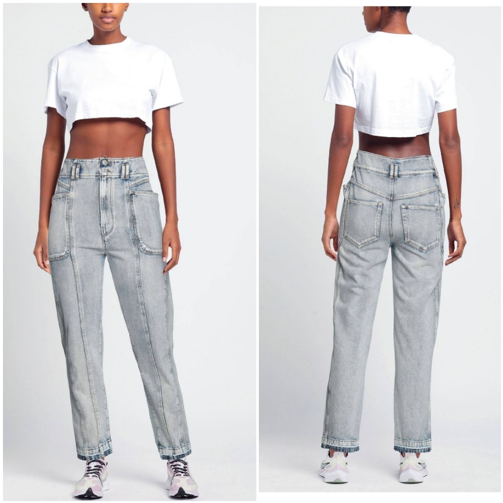 Isabel Marant Eliot High Waist Tapered Leg Jeans Size 38 Light Wash Blue